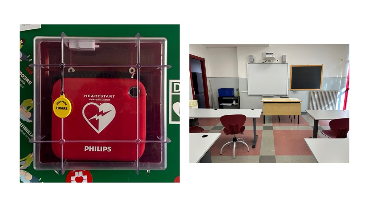 Scuola Primaria - dettagli su defibrillatore e aula doposcuola